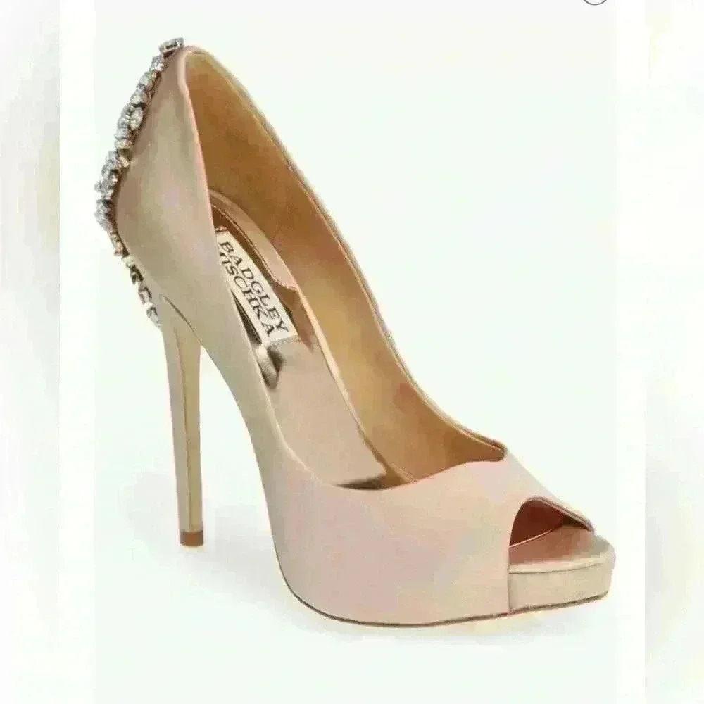 Badgley Mischka Kiara Crystal Heel Rose Gold Platform Pumps Size 5.5